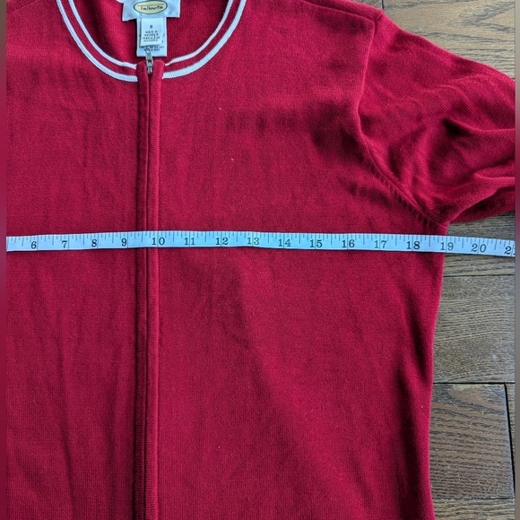 Talbots 100% cotton zipper red white cardigan long sleeve Y2K academia size S - Picture 6 of 8